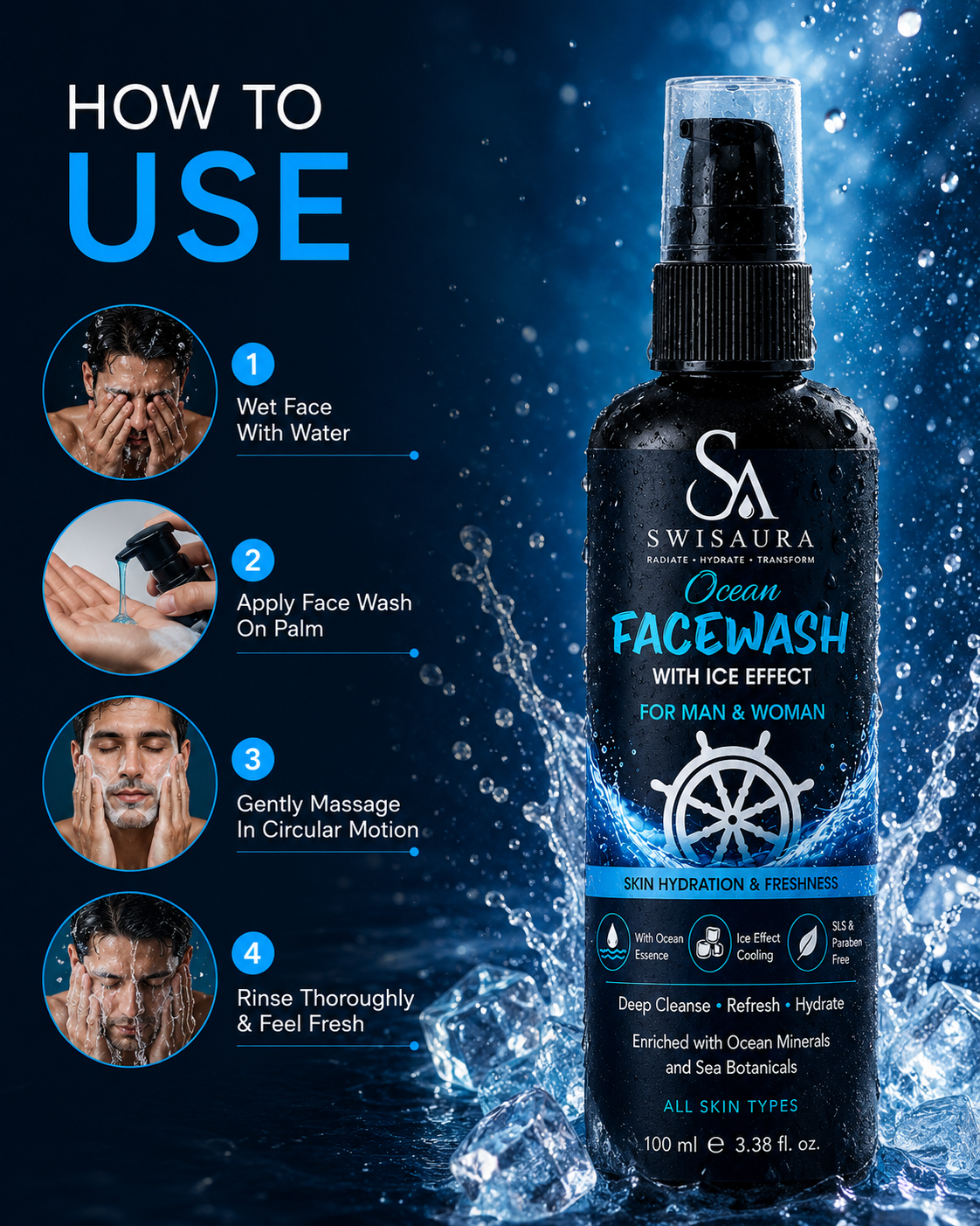 Ocean Facewash with Ice Effect — Pack of 2 | 100ml Each | For Men & Women