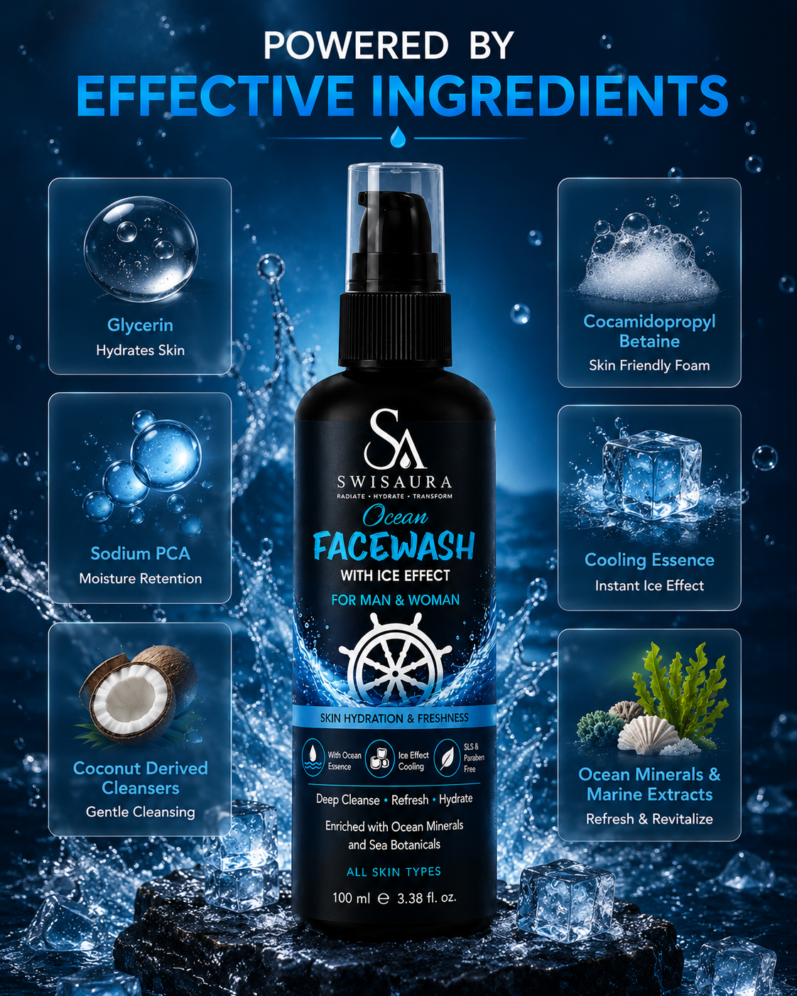 Ocean Facewash with Ice Effect — Pack of 2 | 100ml Each | For Men & Women