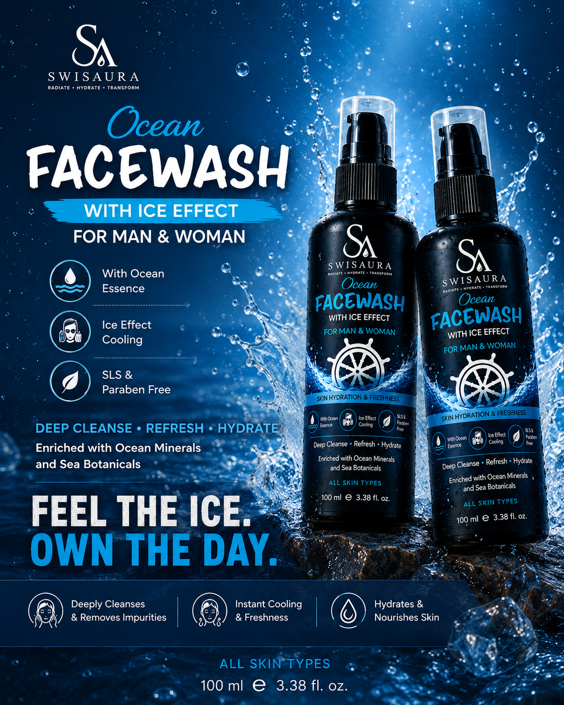 Ocean Facewash with Ice Effect — Pack of 2 | 100ml Each | For Men & Women